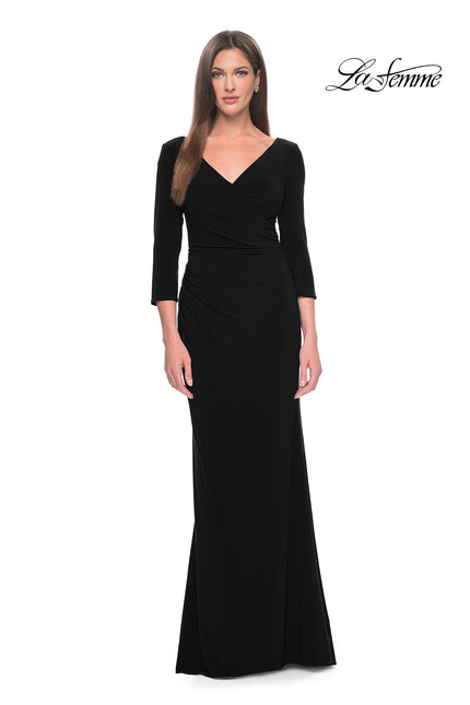 Picture of: Long Evening Dress with Wrap Style Neckline in Black, Style: 31020, Detail Picture 3