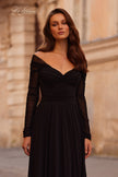 Picture of: Chic Off the Shoulder Net Jersey Gown with Long Sleeves in Black, Style: 32722, Detail Picture 3