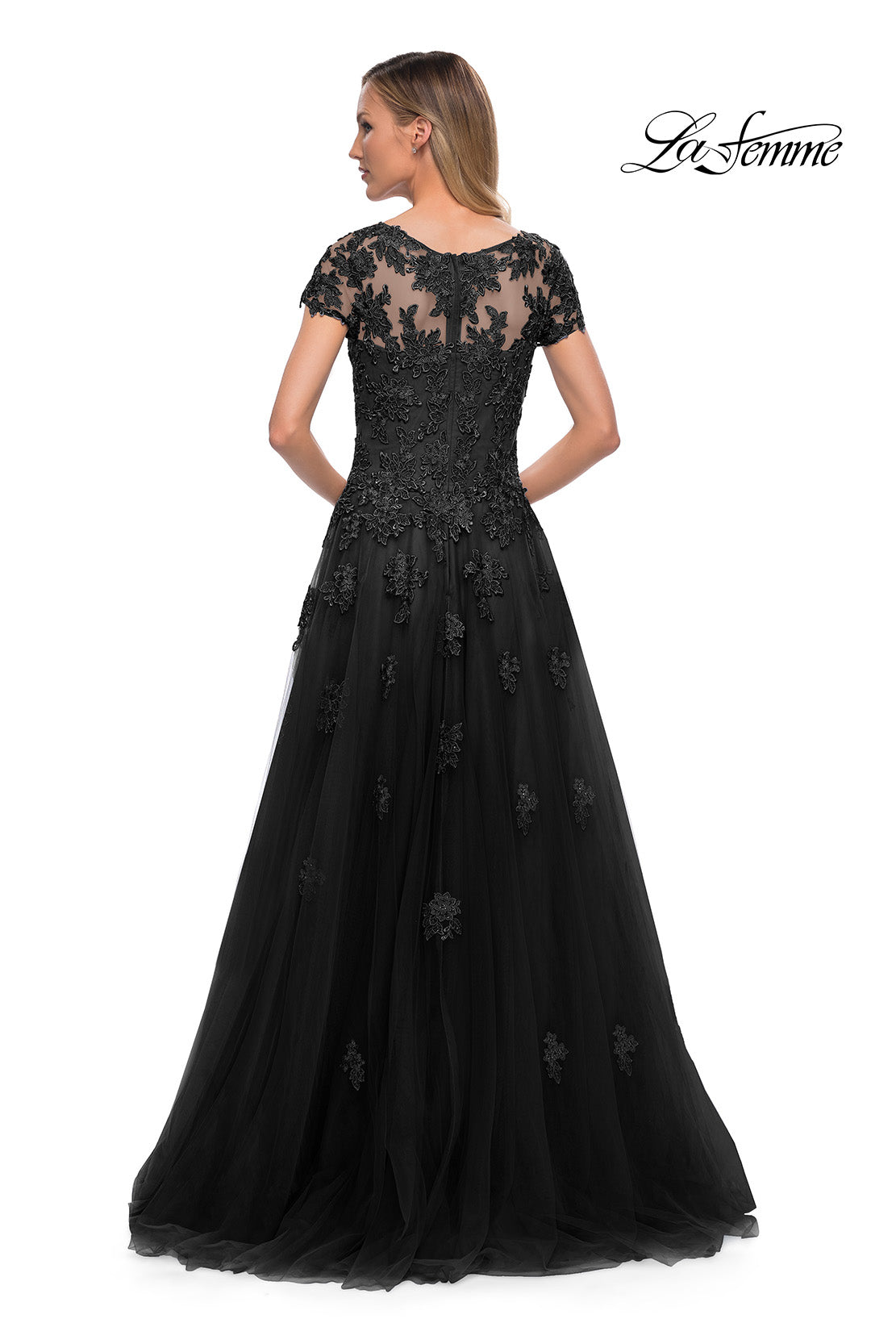Picture of: Tulle A Line Gown with Lace Applique and V Neck, Style: 29380, Detail Picture 4