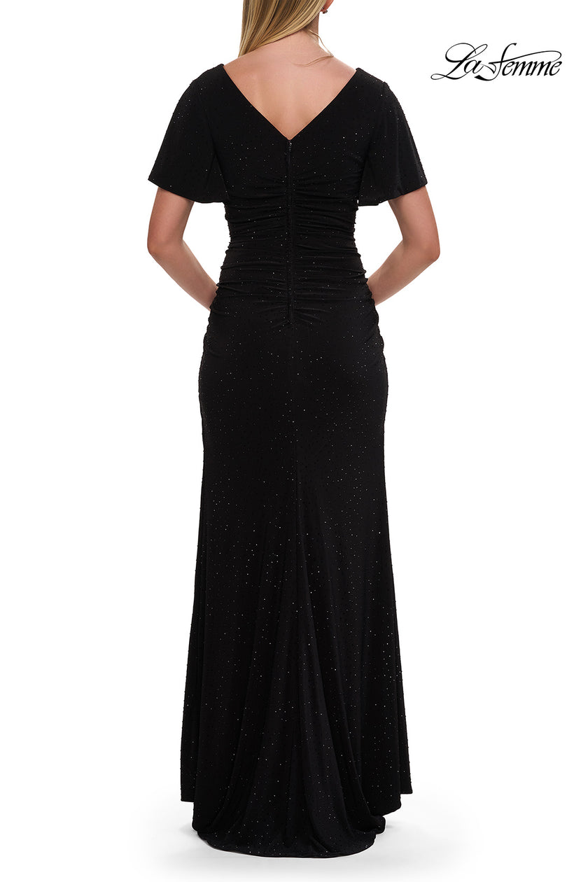 Picture of: Flutter Sleeve Rhinestone Embellished Evening Dress in Black, Style: 32495, Detail Picture 4