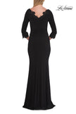 Picture of: V-Neck Lace Trim Gown with Three-Quarter Sleeves in Black, Style: 33658, Detail Picture 4
