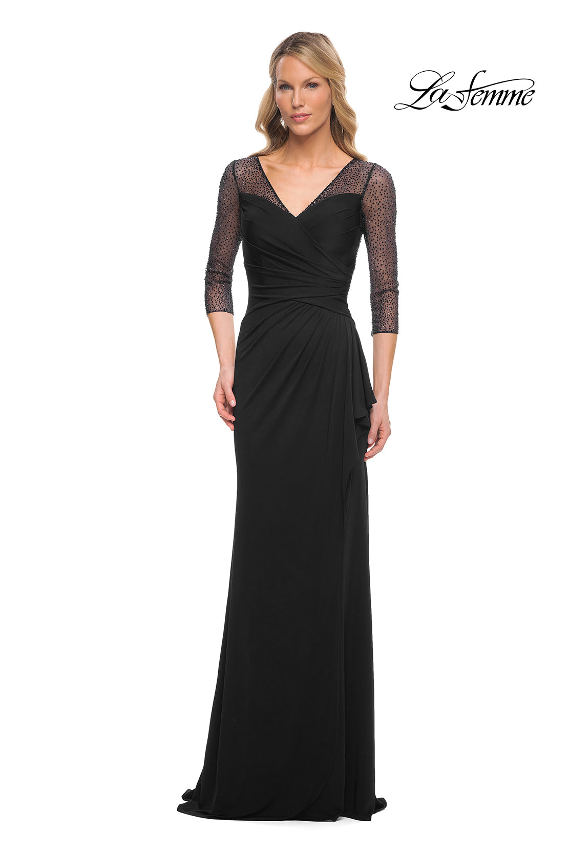 Picture of: Jersey Long Dress with Beading and Ruffle Skirt in Black, Style: 30028, Detail Picture 5