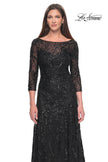 Picture of: Beautiful Beaded Long Dress with Illusion Sleeves in Black, Style: 31690, Detail Picture 5