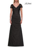 Picture of: Ruched Satin Gown with Lace Cap Sleeves and Illusion Back in Black, Style: 32431, Detail Picture 5
