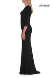 Picture of: V-Neck Lace Trim Gown with Three-Quarter Sleeves in Black, Style: 33658, Detail Picture 5