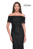 Picture of: Off the Shoulder Ruched Beaded Lace Evening Gown in Black, Style: 31778, Detail Picture 7