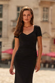 Picture of: Short Sleeve Jersey Gown with Sweetheart Neckline and Ruching in Black, Style: 33146, Detail Picture 7