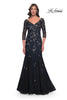 Picture of: Mermaid Lace Applique Gown with V Neckline and Sleeves in Black Navy, Style: 30860, Main Picture
