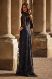 Picture of: Mother of the Bride Dress with Full Skirt and Illusion Neckline in Black Navy, Style: 30825, Back Picture