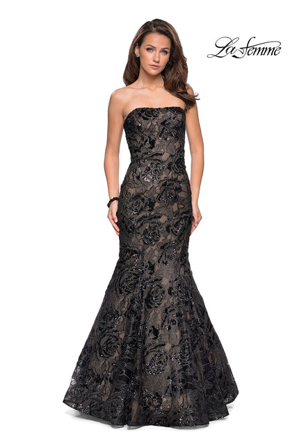 Picture of: Long Mermaid Lace Prom Dress with Beading in Black Nude, Style: 27178, Main Picture