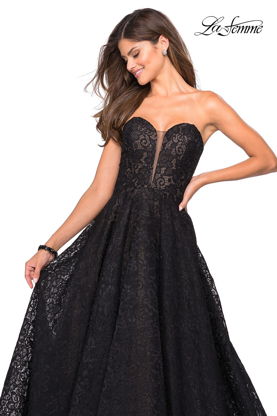 Picture of: A Line Lace Strapless Ball Gown in Black Nude, Style: 27284, Main Picture