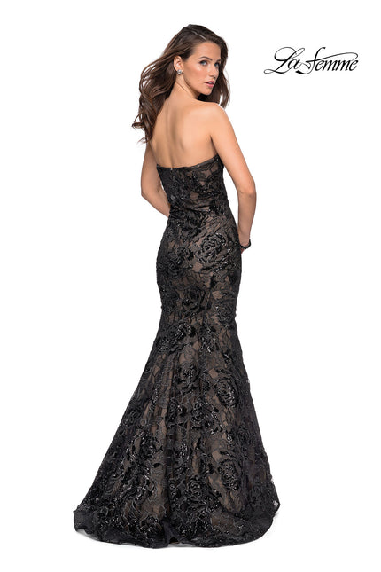 Picture of: Long Mermaid Lace Prom Dress with Beading in Black Nude, Style: 27178, Back Picture