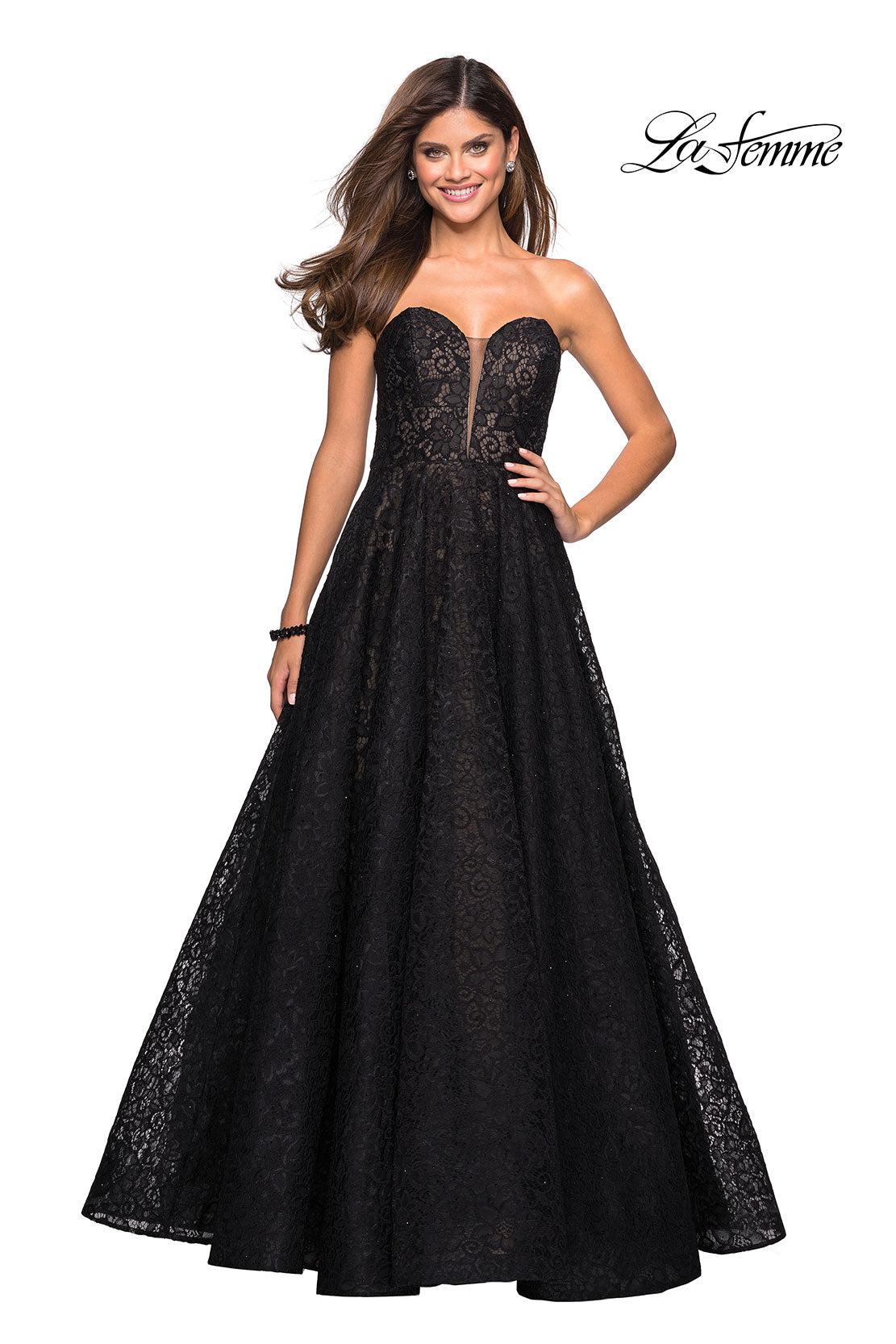 Picture of: A Line Lace Strapless Ball Gown in Black Nude, Style: 27284, Detail Picture 4