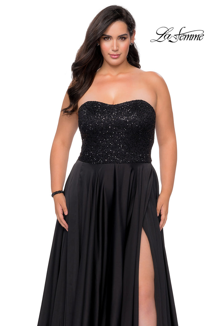 Picture of: Strapless Plus Size Prom Dress with Sequin Bodice in Black, Style: 28741, Main Picture