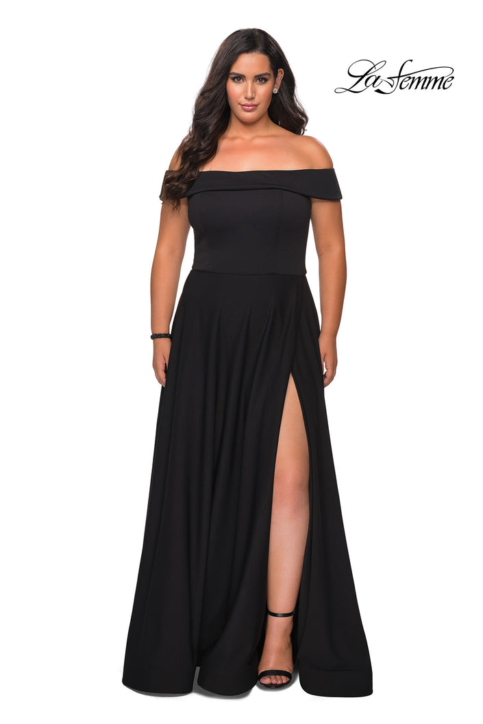 Picture of: Off The Shoulder Plus Size Dress with Leg Slit in Black, Style: 29007, Main Picture