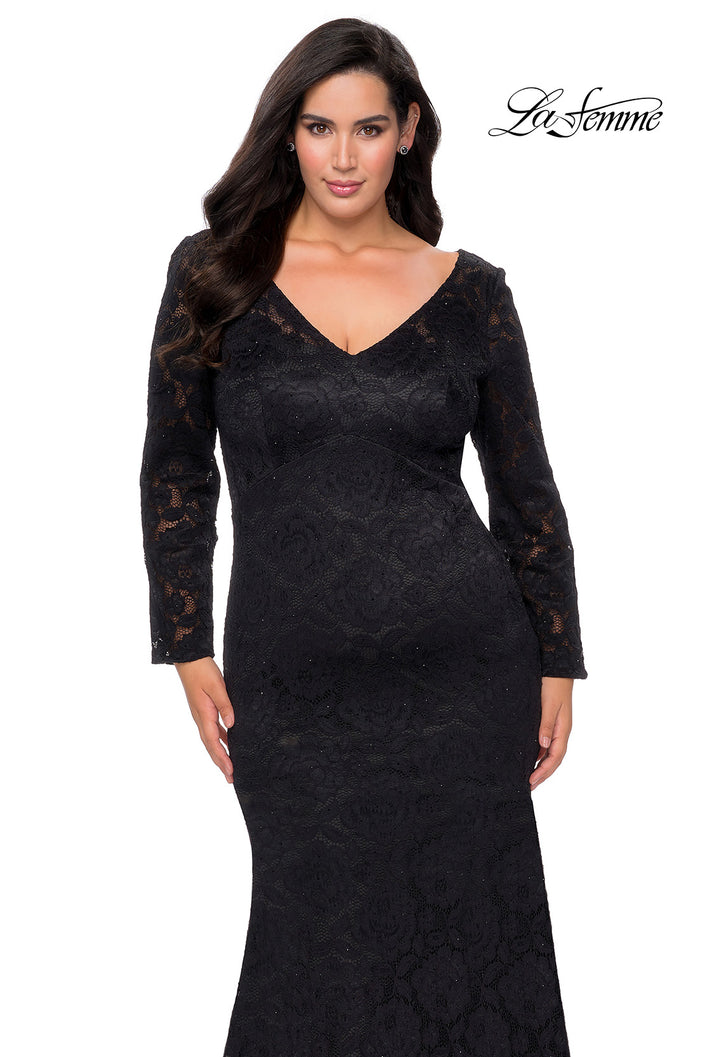 Picture of: Black Lace Curvy Prom Dress with Long Sleeves in Black, Style: 29017, Main Picture