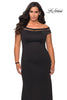 Picture of: Off The Shoulder Plus Size Gown with Sheer Neckline Detail in Black, Style: 29049, Main Picture