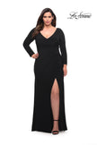 Picture of: Long Sleeve Jersey Plus Dress with Slit in Black, Style: 30071, Main Picture