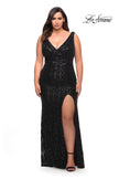 Picture of: Long Sequin Plus Size Dress with Banded Waist in Black, Style: 30182, Main Picture