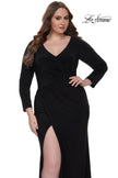 Picture of: Long Sleeve Jersey Plus Size Evening Dress with Ruching in Black, Style: 32191, Main Picture