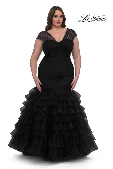Picture of: Mermaid Curve Prom Dress with Ruffle Skirt in Black, Style: 32389, Main Picture