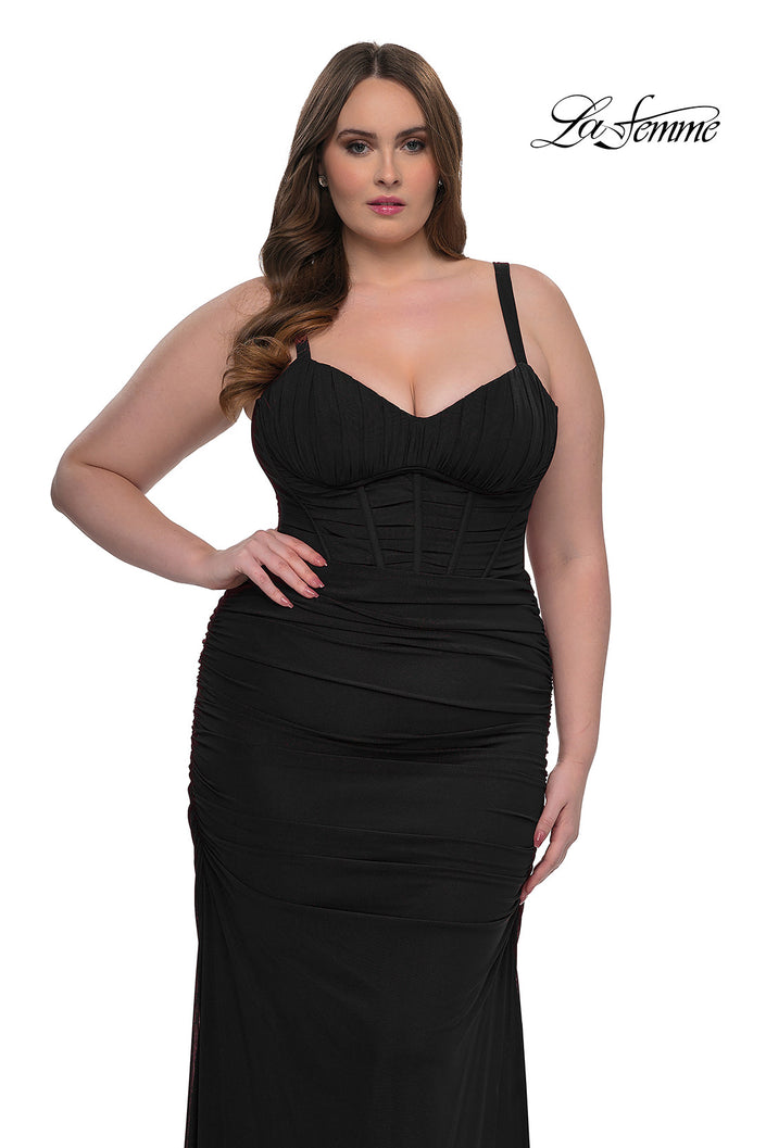 Picture of: Corset Net Jersey Plus Size Dress with V Neck in Black, Style: 32402, Main Picture