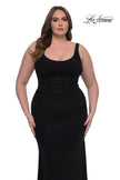 Picture of: Modified Square Neckline Plus Size Dress with Ruching in Black, Style: 33005, Main Picture