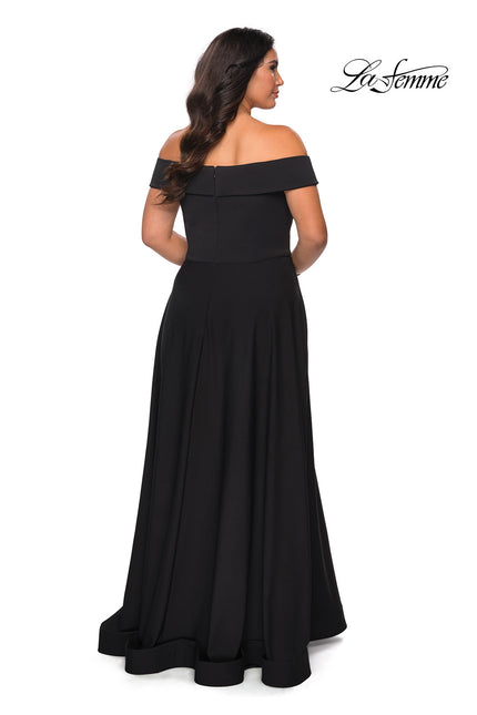Picture of: Off The Shoulder Plus Size Dress with Leg Slit in Black, Style: 29007, Back Picture