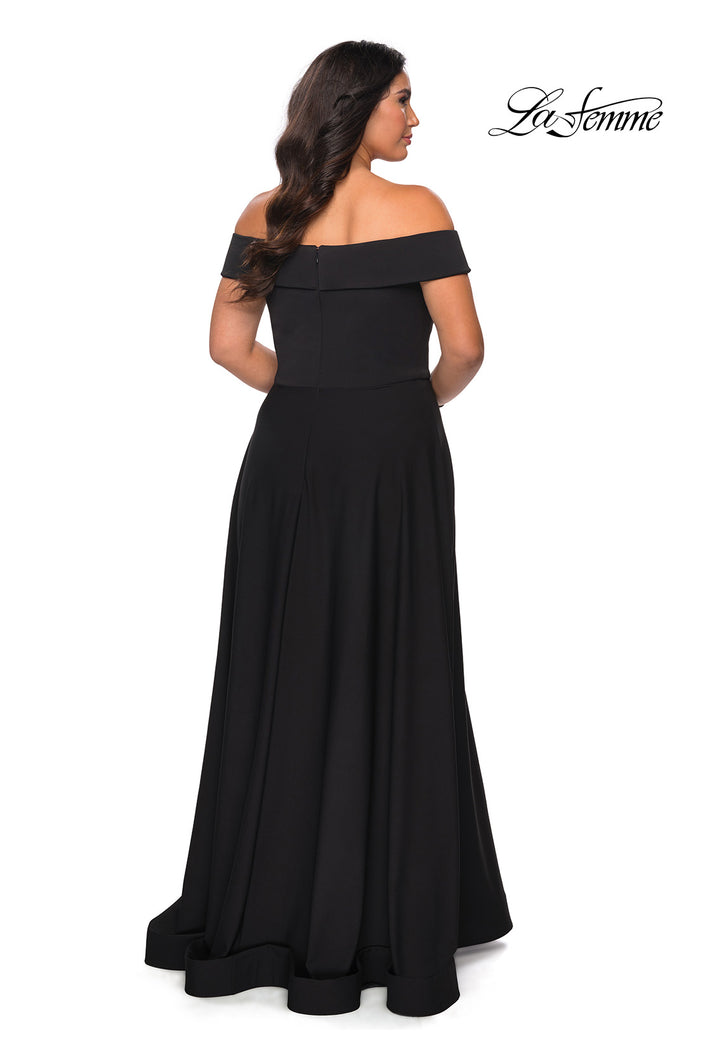 Picture of: Off The Shoulder Plus Size Dress with Leg Slit in Black, Style: 29007, Back Picture