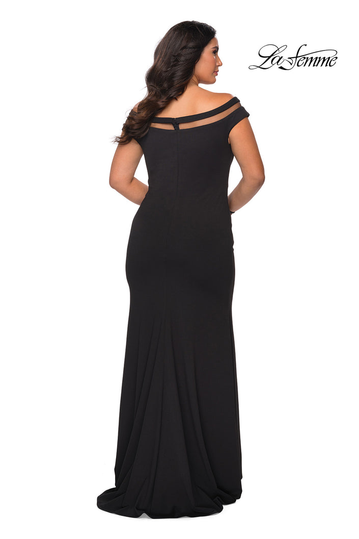 Picture of: Off The Shoulder Plus Size Gown with Sheer Neckline Detail in Black, Style: 29049, Back Picture