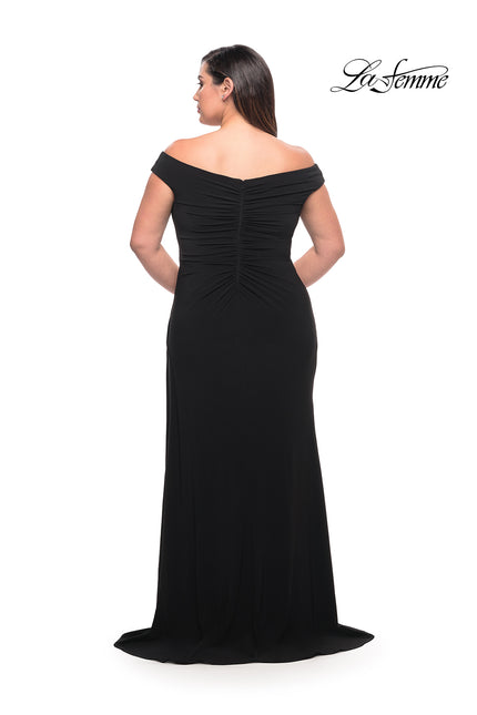 Picture of: Simple Plus Size Jersey Off the Shoulder Dress in Black, Style: 29474, Back Picture