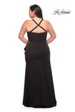 Picture of: Elegant Jersey Gown with Ruffle Slit Detail in Black, Style: 29634, Back Picture