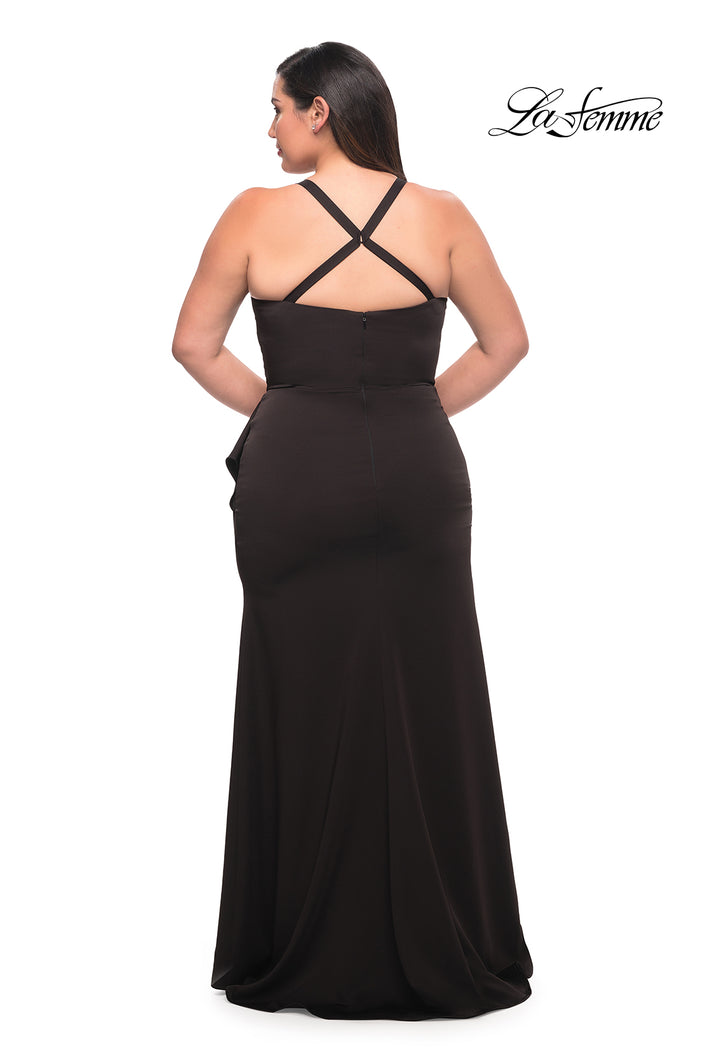 Picture of: Elegant Jersey Gown with Ruffle Slit Detail in Black, Style: 29634, Back Picture