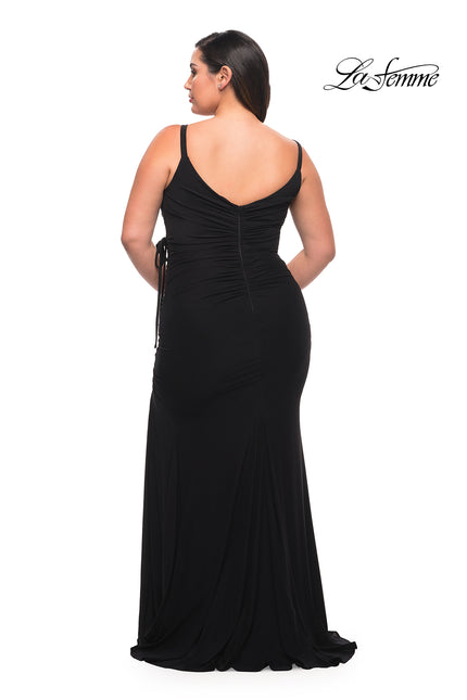 Picture of: Net Jersey Long Plus Dress with Tie Side in Black, Style: 29900, Back Picture