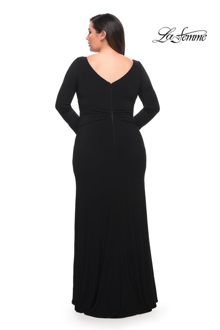 Picture of: Long Sleeve Jersey Plus Dress with Slit in Black, Style: 30071, Back Picture
