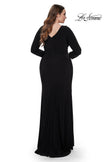 Picture of: Long Sleeve Jersey Plus Size Evening Dress with Ruching in Black, Style: 32191, Back Picture