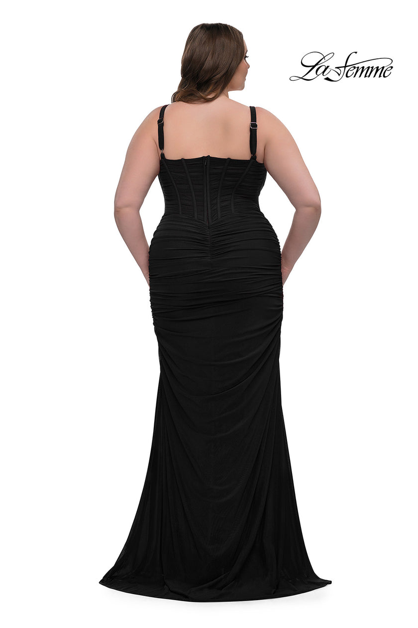 Picture of: Corset Net Jersey Plus Size Dress with V Neck in Black, Style: 32402, Back Picture