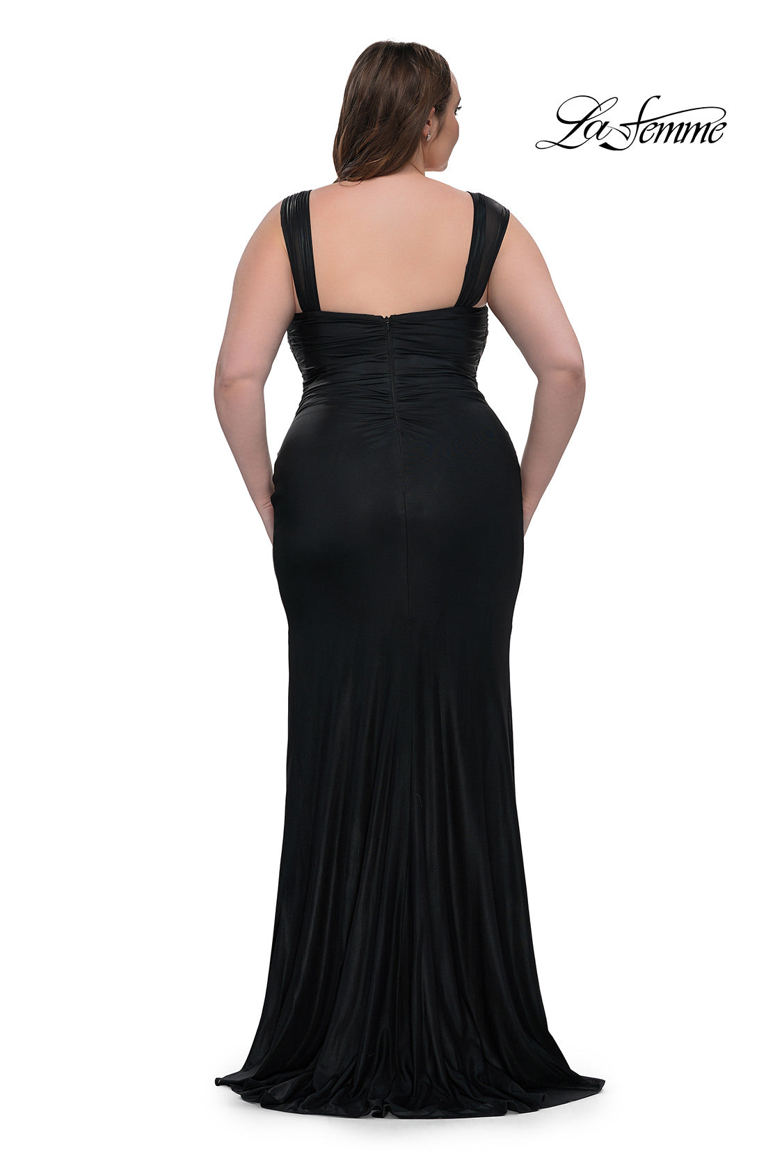 Picture of: Metallic Curve Dress with Flattering Ruching in Black, Style: 32991, Back Picture