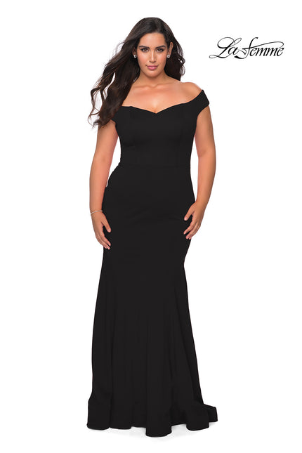 Picture of: Off the Shoulder Plus Size Jersey Prom Dress in Black, Style: 28963, Detail Picture 1