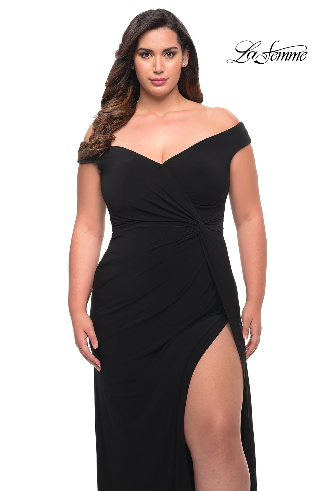 Picture of: Simple Plus Size Jersey Off the Shoulder Dress in Black, Style: 29474, Detail Picture 1