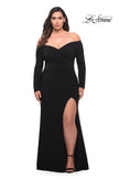 Picture of: Long Sleeve Off the Shoulder Plus Size Gown in Black, Style: 29530, Detail Picture 1