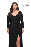 Picture of: Long Sleeve Jersey Plus Dress with Slit in Black, Style: 30071, Detail Picture 1