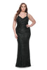 Picture of: Beaded Lace Plus Dress with Ruching and V Neckline in Black, Style: 31982, Detail Picture 1