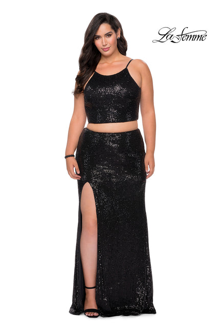 Picture of: Two Piece Long Sequin Plus Size Prom Dress in Black, Style: 29026, Detail Picture 2