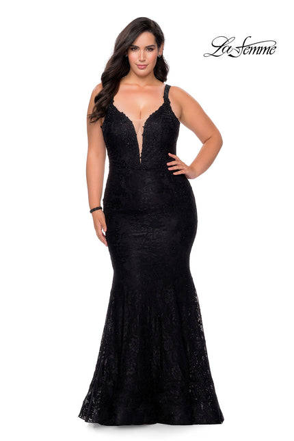 Picture of: Neon Plus SIze Prom Dress with Lace Up Back in Black, Style: 29052, Detail Picture 2