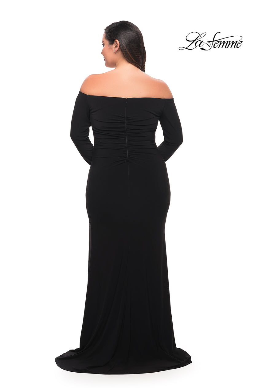 Picture of: Long Sleeve Off the Shoulder Plus Size Gown in Black, Style: 29530, Detail Picture 2