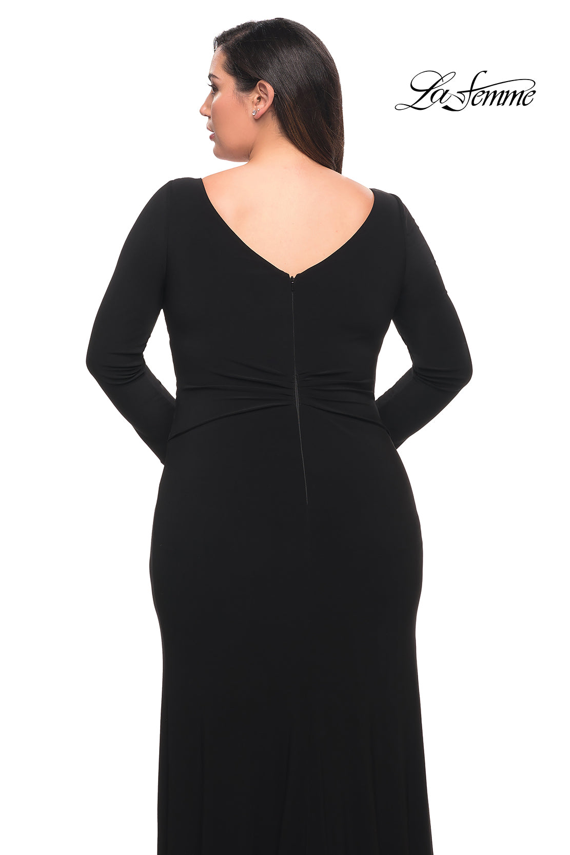 Picture of: Long Sleeve Jersey Plus Dress with Slit in Black, Style: 30071, Detail Picture 2