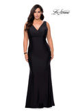 Picture of: Neon Plus Size Jersey Dress with Faux Wrap Bodice in Black, Style: 29016, Detail Picture 3