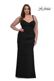 Picture of: Corset Net Jersey Plus Size Dress with V Neck in Black, Style: 32402, Detail Picture 3