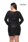 Picture of: Short Sequin Plus Dress with Long Sleeves in Black, Style: 29396, Detail Picture 4